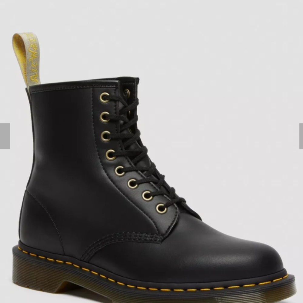 NEW Authentic Dr. Martens Felix 1460 Vegan 8 Eye Boots Black w/ Yellow Accents - Picture 3 of 9